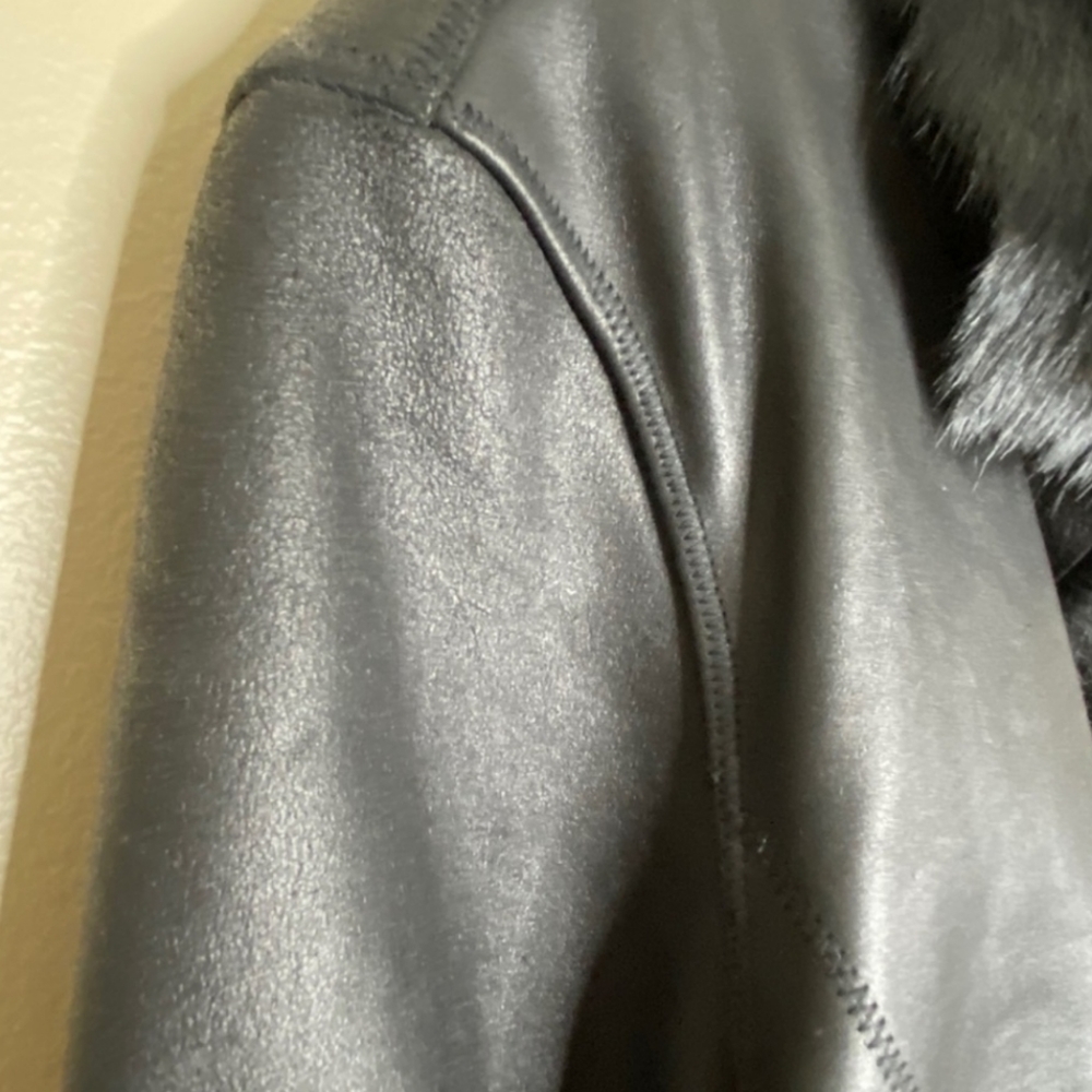 WORTH Coat soft Leather and Fur Black Jacket Small like new - Picture 9 of 11